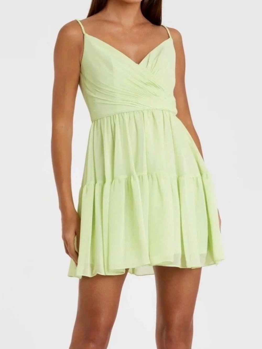 Mac Duggal Ieena Green Tiered Mini Dress new